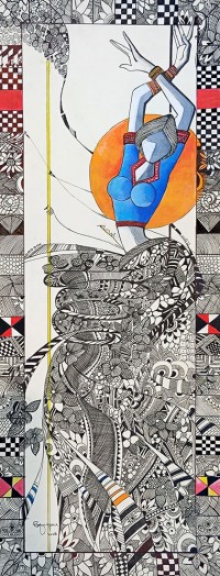 Rafique Somroo, 11 x 28, Mixed Media on Paper, Figurative Painting, AC-RSO-041